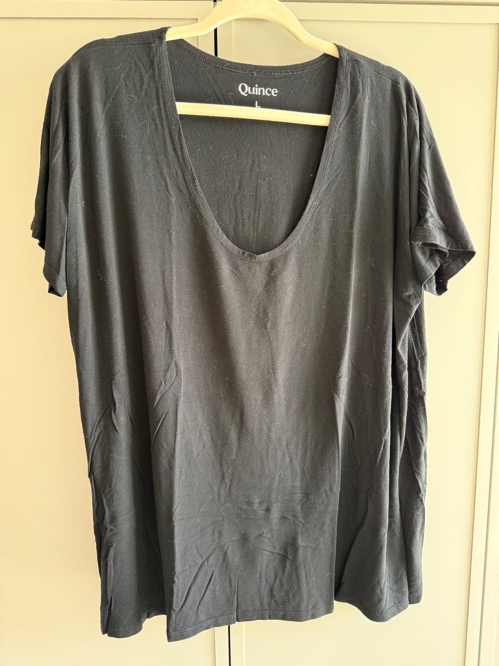 Quince Women's Black Maternity Scoop Neck Short Sleeve Tee Size L